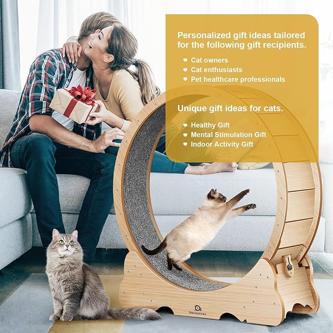 Cat Exercise Wheel, 48" XL Large Cat Treadmill with 7:3 Golden Ratio Design, Quiet and Sturdy Running Wheel with Detachable Carpet for Indoor Cats