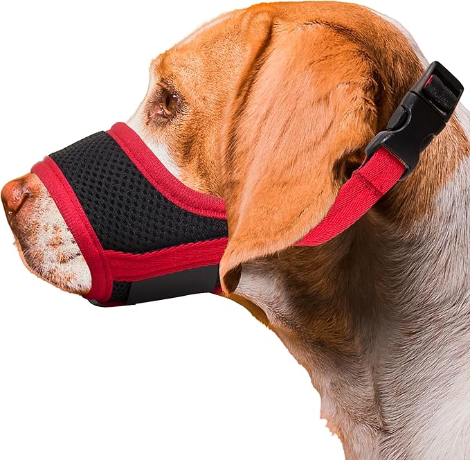 Seyezo Soft Breathable Dog Muzzle - Air Mesh Nylon, Adjustable, 6 Sizes (Red, XL)