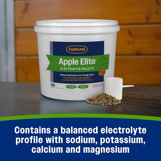 Farnam Apple Elite Electrolyte Supplement for Horses, Replaces Vital Minerals, for Hydration, No Added Sugar, Horse Supplements with Sodium, Potassium, Calcium & Magnesium, 7.5 lb, 40 Day Supply