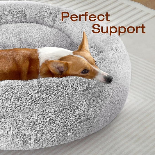 JOLLYVOGUE Dog & Cat Bed, Calming Anti-Anxiety Pet Bed for Small Dogs, Fluffy Donut Cushion for Small and Medium Pets (20") (Pack of 2)