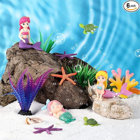 Jetec Aquarium Fish Tank Mermaid Ornament Miniature Mermaid Figurines with Simulated Seaweed for DIY Craft Aquarium Fish Tank Desk Accessories Decoration