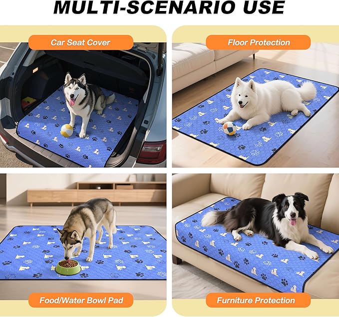 WanpeeGoo Washable Pee Pads for Dogs Mat, 2 Pack Absorbent Reusable Training Dog Pads Pet Puppy Pads, Non-Slip Potty Pads for Whelping, Playpen, Crate, Bed, Blue 24"x36"