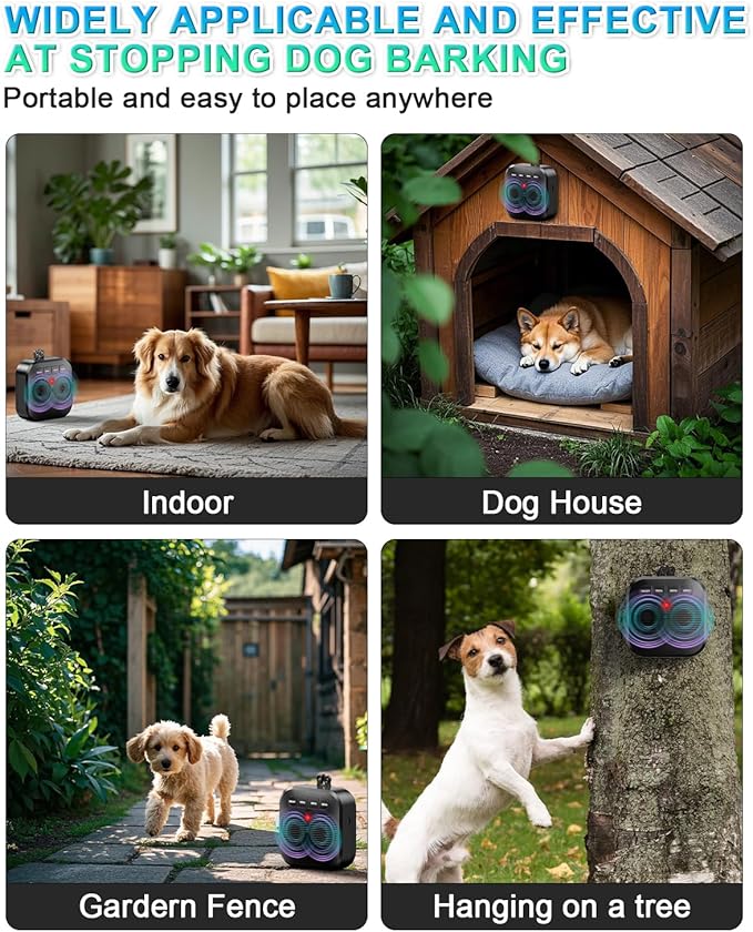 Anti Barking Device for Dogs, Dog Bark Deterrent Device, Rechargeable Ultrasonic Bark Box with 3 Modes, Safe & Effective 33FT Ultrasonic Bark Control Device Indoor, Outdoor & Garden Use (Black)
