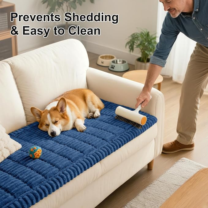 Smiry Couch Cover for Dogs, Non Slip Washable Sofa Protector for Pets, Soft Furniture Cover for Pet, Stylish Sofa Covers, Cozy Protect Against Fur, Dirt & Everyday Messes (Navy Blue, 27.6" x 82.7")
