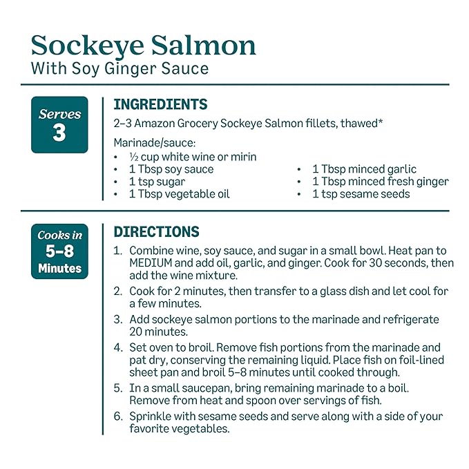 Amazon Fresh, Wild Caught Alaskan Sockeye Salmon, Frozen, 1 Lb