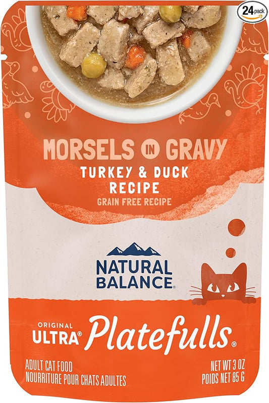 Natural Balance Original Ultra Platefulls Indoor Adult Grain Free Wet Cat Food, Turkey & Duck Recipe, 3 Ounce Pouch (Pack of 24)