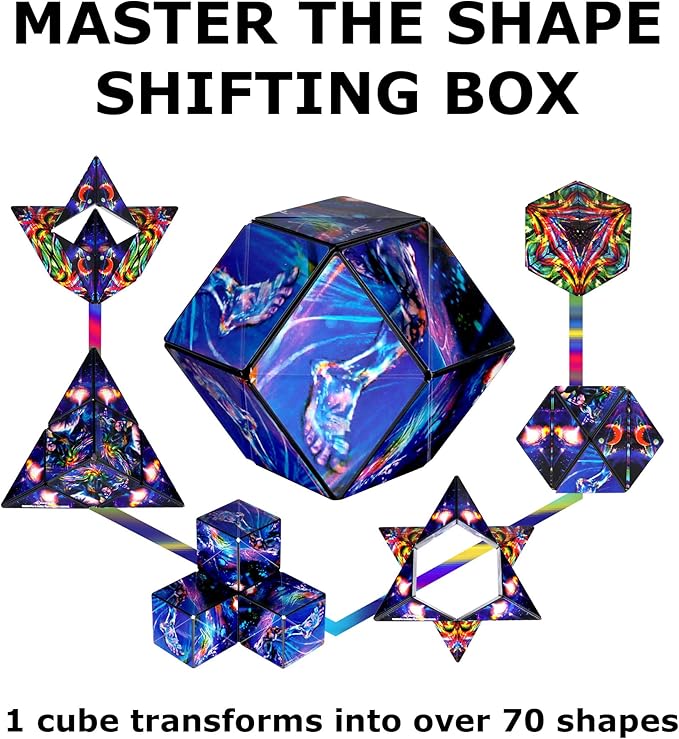Shashibo Shape Shifting Box - Award-Winning STEM Fidget Toy with Ultra Strong Magnets - Puzzle Cube Transforms Into 100+ Shapes, Perfect Sensory Gift for Kids, Teens, and Adults (Cosmic Surfer)