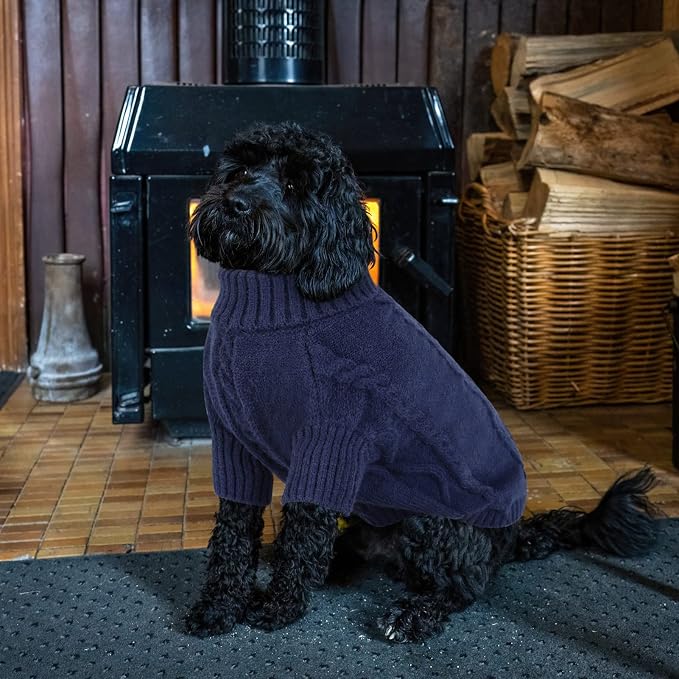 Queenmore Small Dog Pullover Sweater, Cold Weather Cable Knitwear, Classic Turtleneck Thick Warm Clothes for Chihuahua, Bulldog, Dachshund, Pug (Dark Navy, X-Large)