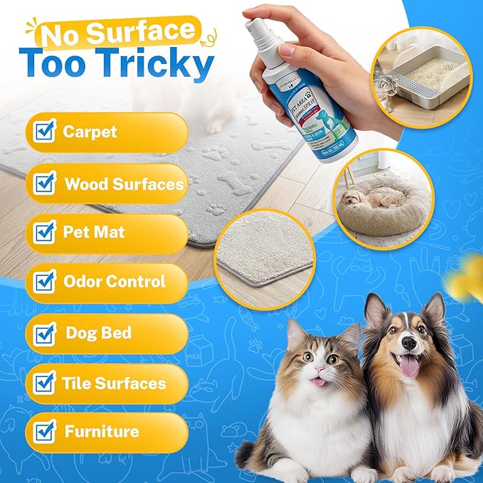 2 in 1 Pet Odor Eliminator Spray & Stain Remover for Dogs & Cats, Enzymatic Cleaner for Dog Urine and Cat Pee, Pet Spray Deodorizer, Portable Pet Odor Remover for Instant Cleanups Anywhere, 3.38 FL OZ