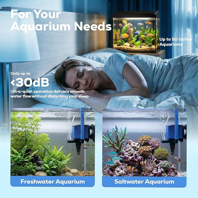 Aqua Dream 210 GPH Aquarium Powerhead - 3-in-1 Submersible Filter Pump with Air Oxygenation & Adjustable Flow, 15W High-Performance Water Circulation Pump for Fish Tanks - 3 Pcs