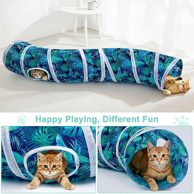 Glittme Cat Tunnel, Cat Tunnels for Indoor Cats, S-Shape Peekaboo Cat Cave with Cat Toys, Foldable Cat Tubes and Tunnels for Cats, Rabbit, Puppy, Guinea Pig