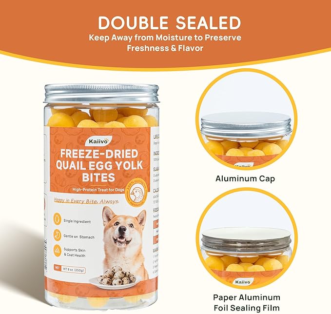Freeze Dried Quail Egg Yolk, Freeze Dried Cats & Dogs Treats, Premium Quality High Protein Training Treats, Naturally Single Ingredient, Grain Free, Gluten Free, Filler Free, Net Wt. 8 oz