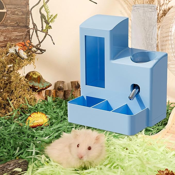 3 in 1 Hamster Automatic Feeder Dispenser Easy to Clean Container Feeding Station for Home Ferrets Bunny Small Animal Patio, Blue 120ml Bottle