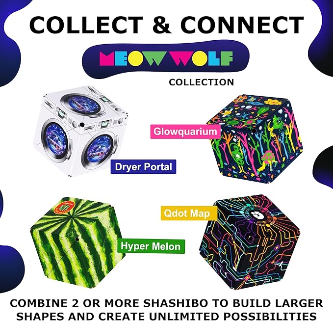 Shashibo Shape Shifting Box - Award-Winning STEM Fidget Toy with Ultra Strong Magnets - Puzzle Cube Transforms Into 100+ Shapes, Perfect Sensory Gift for Kids, Teens, and Adults (Glowquarium)