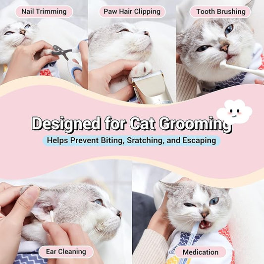 35.5" Extra Large Cat Grooming Wrap,Soft Self-Stick Cat Burrito Restraint Blanket Grippy Cloth for Large Cats & Small Dogs Medicine,Nail Clipping,Ear Cleaning,Teeth Brushing Anti-Scratch Anti-Escape