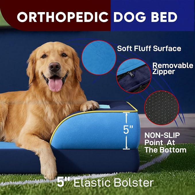 Comfort Expression Orthopedic Dog Beds for Large Sized Dog with Bolster | Waterproof Dog Couch Bed with Washable Cover & Non-Slip Bottom, Supportive Egg Crate Foam Large Pet Bed, 36x27 Inch