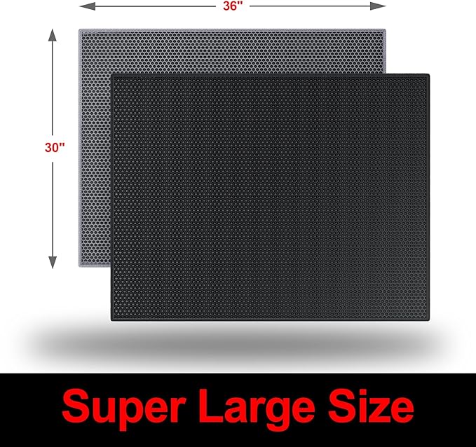 Waretary Cat Litter Box Mat: 36"x 30" Waterproof Kitty Cat Litter Trapping Mat, Easy-clean Double-layer Scatter Control Pad Rug (Grey)
