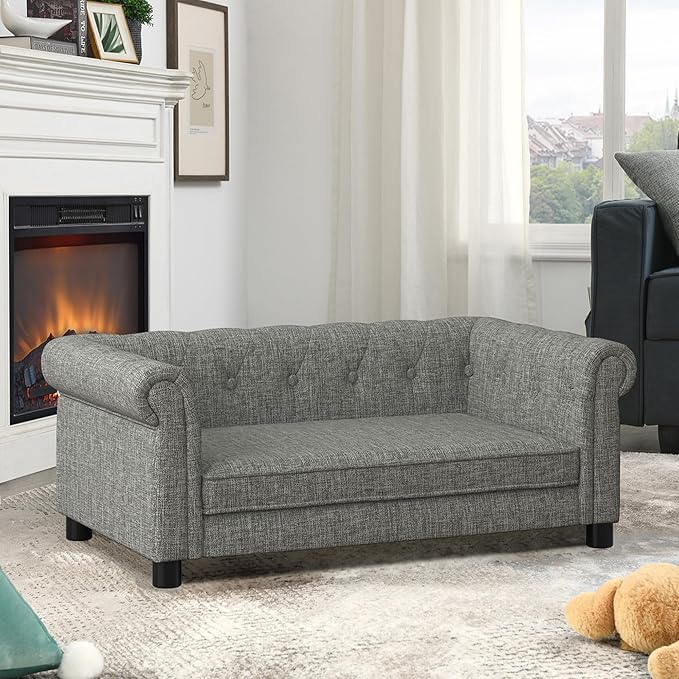 Dog Sofa Couch for Medium Dogs, Memory Foam Dog Bed with Washable Fabric, Durable Elevated Pet Sofa Couch with Legs, Removable Cushion for Medium Dogs, Light Grey
