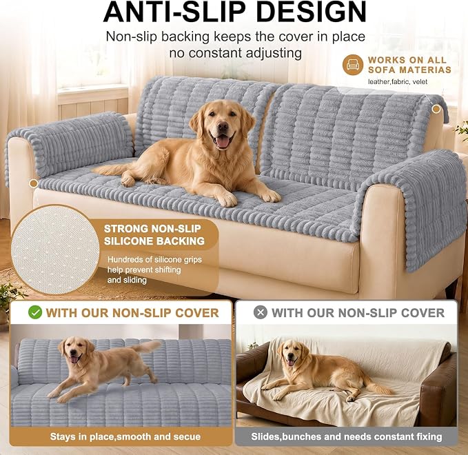 Smiry Couch Cover for Dogs, Non Slip Washable Sofa Protector for Pets, Soft Furniture Cover for Pet, Stylish Sofa Covers, Cozy Protect Against Fur, Dirt & Everyday Messes (Grey, 27.6" x 70.9")