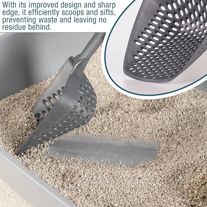 Set of 3 Cat Litter Scoop with Small Holes for Fine Litter, Hanging Handle Deep Reptile Terrarium Sand Sifter, Poop Scooper Rabbit Pooper Lifter Kitten Sifting Shovel (Black, Set of 3)
