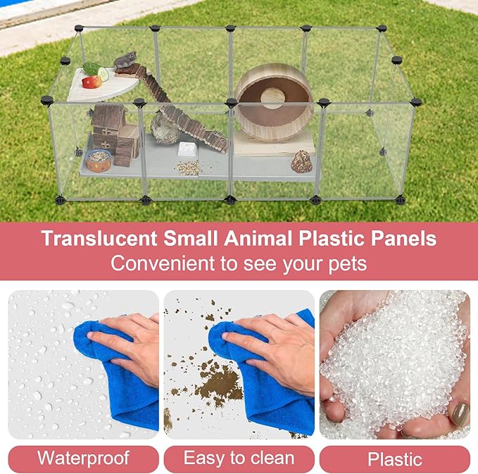 VISCOO 12 Panels Transparent Small Animals Playpen,48" x 24" x 16" Portable Pet Playpen,Plastic Enclosure,Puppy Play Pen for Indoors Outdoor Pet Fence for Guinea Pigs,Bunny,Ferrets,Hamsters,Hedgehogs