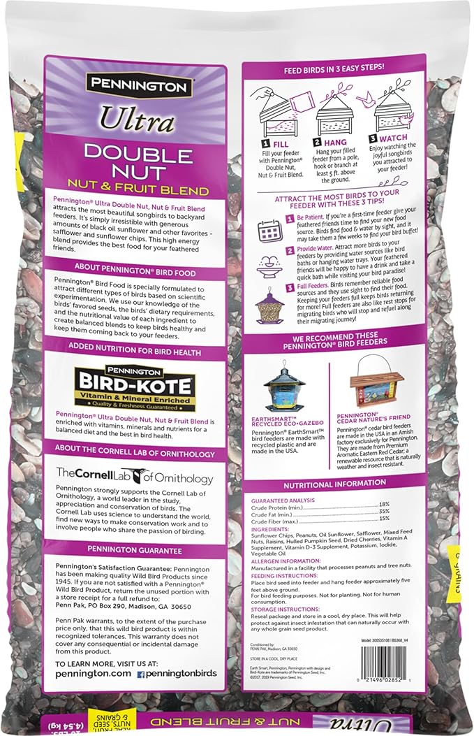 Pennington Ultra Double Nut, Nut & Fruit Blend 10lbs (Pack of 2)