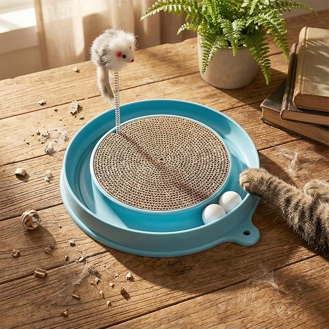 AceOrbit 3 Pcs Cat Ball Track Toy, Include 1 Round Cat Scratcher Toy with 2 Cats Scratching Board Pad Replacement, Interactive Toys Track and Plush Mouse Toys for Indoor Cats Kitten