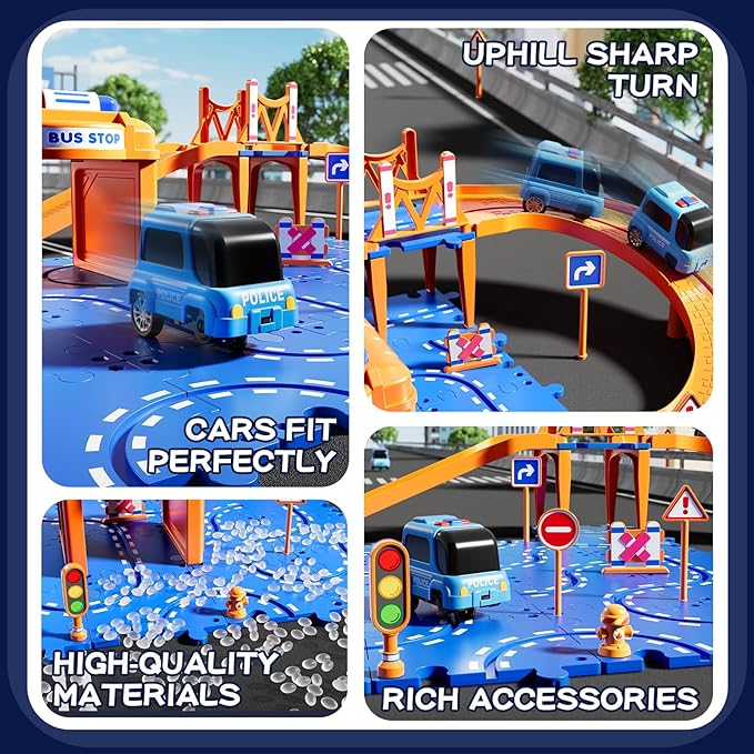 NIPLOOOW Puzzle Race Car Track Set for Kids 3-5, Floor Puzzle Track Car Set, Toddler Toys for 3 4 5 6 Years Old Boys, Toys Gift for Kids Boys Girls Age 3 4 5 6 7 8 Years Old