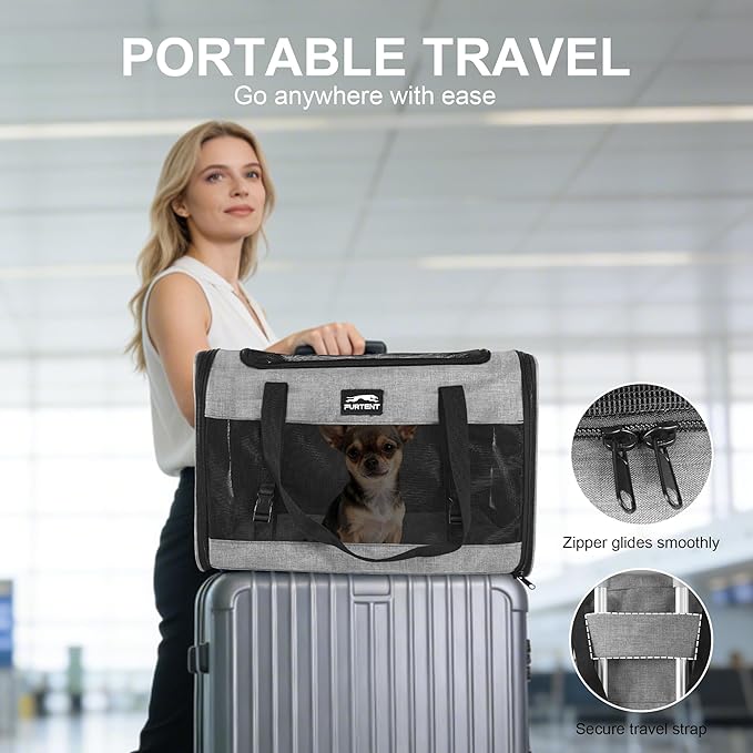 Soft Sided Cat Carrier for Large Cats, Pet Carrier for 2 Cats or Small Dogs Up to 25Lbs, Large Cat Carrier with Shoulder Strap, Cat Car Carrier with Safety Buckle & Cushion, 20x13x13 inches, Grey