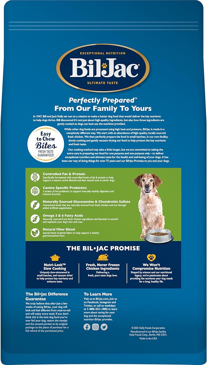 Bil-Jac Senior Select Dry Dog Food | Chicken & Oatmeal Recipe | 15 lb