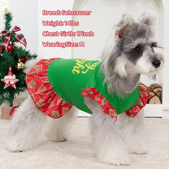 XPUDAC 4 Pack Christmas Dog Dress Plaid Puppy Clothes for Small Dogs Girl Cute Pet Outfit Doggy Apparel Cat Holiday Party Costume, Red, Green, XXS