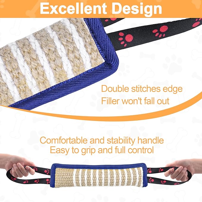 ToLanbbt Dog Tug Toy Dog Bite Jute Pillow Pull Toy with 2 Strong Handles Perfect for Tug of War, Puppy Interactive Play, Tear Resistant Bite Training Toys for Small Medium Large Dogs (Blue Footprint)