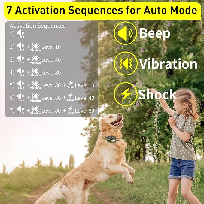 PetJoy Automatic Bark Collar for Dogs - Shock Collar with Remote and Auto Modes, Bark Training Combo - Level 1-5, 3300 Ft Range