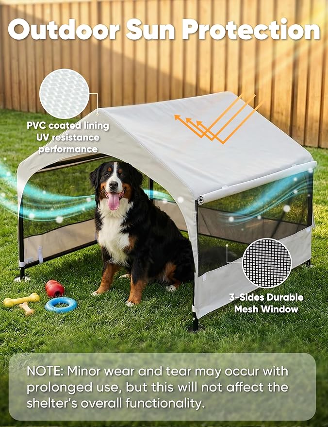 Suddus Dog House Outdoor, Extra Large Dog Tent Outside, Dog Shade Shelter with Three-Sided Breathable Mesh Windows, Sun Rain Cover for Pet, Dogs 48" D x 48" W x 39" H