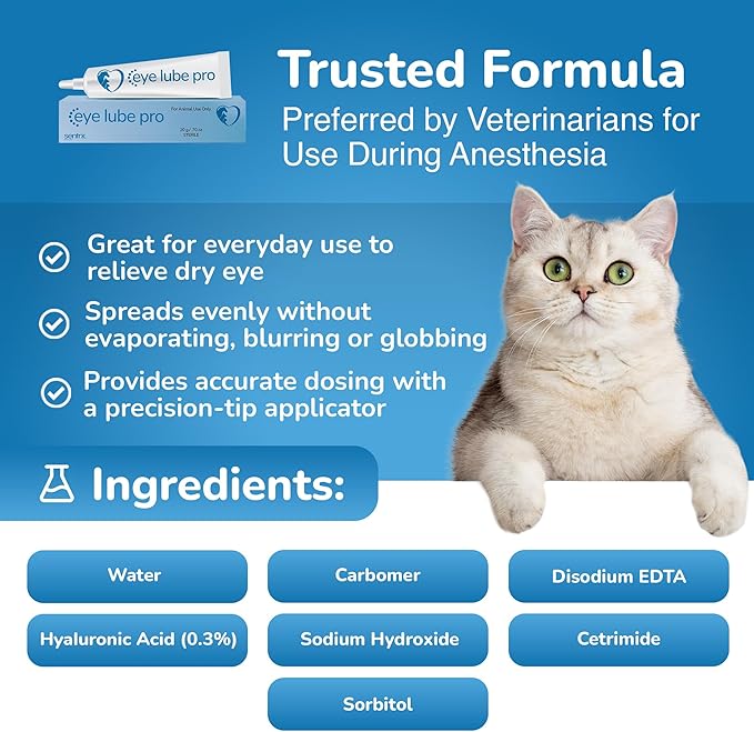 Sentrx - Eye Lube Pro Eye Drops for Dogs, Cats, and Horses, Hydrating Gel Eye Drops with Hyaluronic Acid and Carbomer Lubrication, for Dryness, Itching, and Irritation, 20g