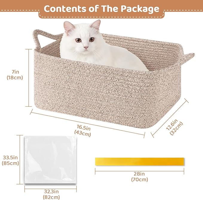 OIASKET Large Empty Gift Baskets for Baby Shower, 16.5" L x 12.6" W x 7" H Cute Woven Storage Basket with Gift Bags and Ribbons, Small Rope Toy Basket with Handles, Cat Dog Pet Toy Organizer - Brown