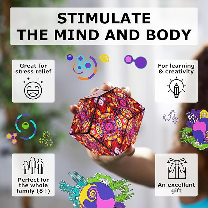Shashibo Shape Shifting Box - Award-Winning STEM Fidget Toy with Ultra Strong Magnets - Puzzle Cube Transforms Into 100+ Shapes, Perfect Sensory Gift for Kids, Teens, and Adults (QDOT Map)