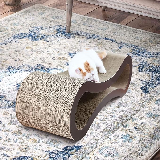 FluffyDream Cat Scratcher Cardboard, Scratching Pad House Bed Furniture Protector, Infinity Shape, Curved