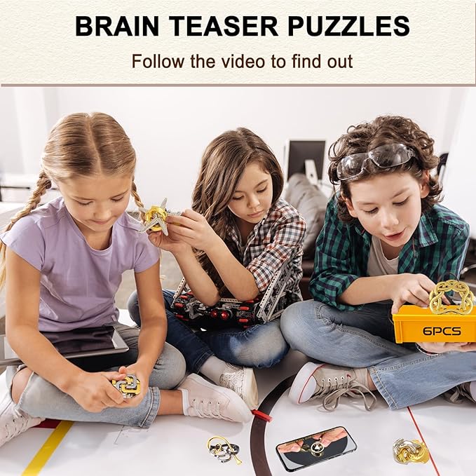 6 PCS Metal Brain Teaser Puzzles for Adults and Kids, Disentanglement Metal Logic Puzzle Set, IQ Mind Challenge Brain Games Toy Gift (Style-B)