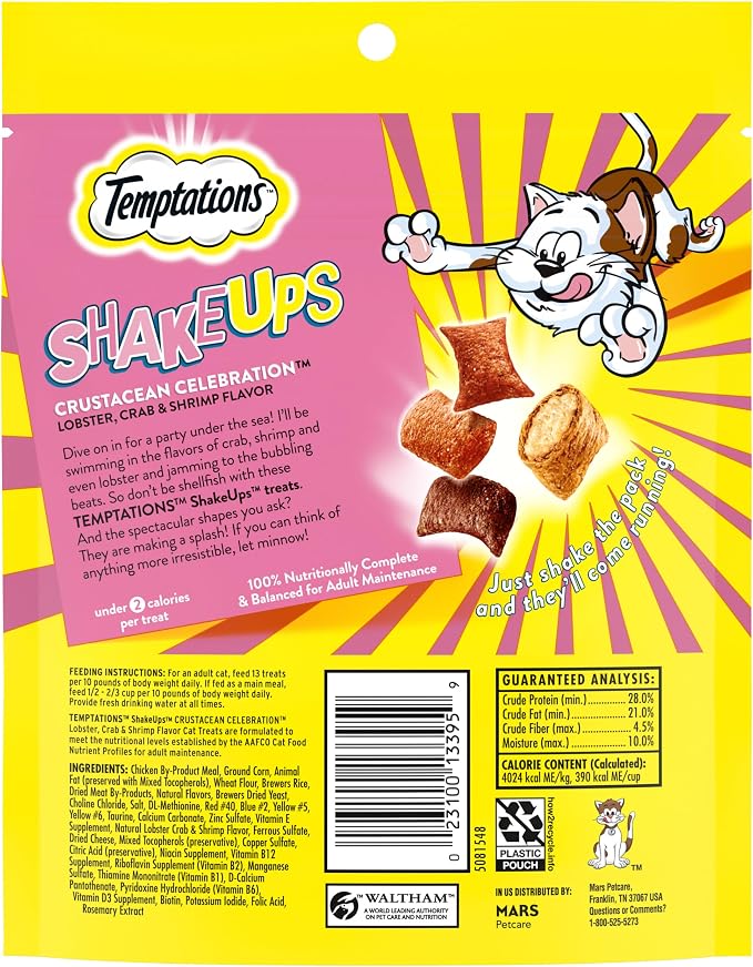 Temptations Cat Treats, Crustacean Celebration Flavor, 5.29 oz | Crunchy and Soft | Pack of 2 | ShakeUps
