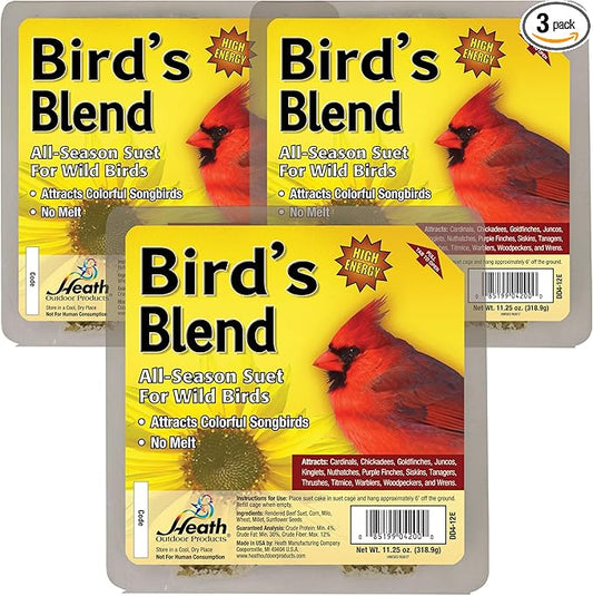 Heath Outdoor Products Bird S Blend Suet Cakes Sample Pack, Contains 3 Suet Cakes, Try It, Your Birds Will Love it, for Woodpeckers, Cardinals, Siskins, Sparrows, Finchs & Many More Wild Bird Species