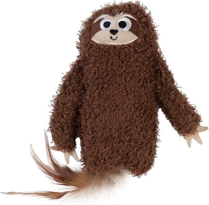 Mad Cat Sloth Kicker Crinkle Cat Toy with Catnip and Silvervine, in Brown | Rustling texture sparks energetic wrestling and playful sessions for felines, single piece made for solo fun time at home