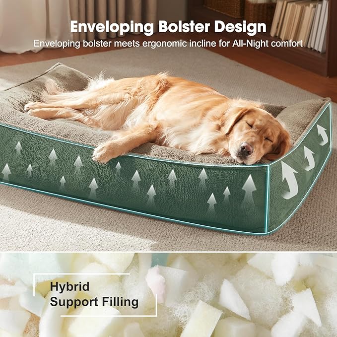 FURTIME XL Orthopedic Dog Beds Large Sized Dog, Extra Thick Supportive Comfort Pet Sofa, Ergonomic Slant Dog Couch Bed with Removable Washable Cover, Ultra Soft Surface & Non-Slip Bottom, Brown, 42"