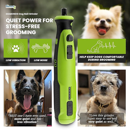Diamondg Cordless Dog Nail Grinder with Quiet Sound & LED Tip for Large & Small Dogs, 4hrs. Runtime - Electric Dog Nail Trimmer, Heavy Duty Rotary Tool Alternative to Toenail Clippers & Filers