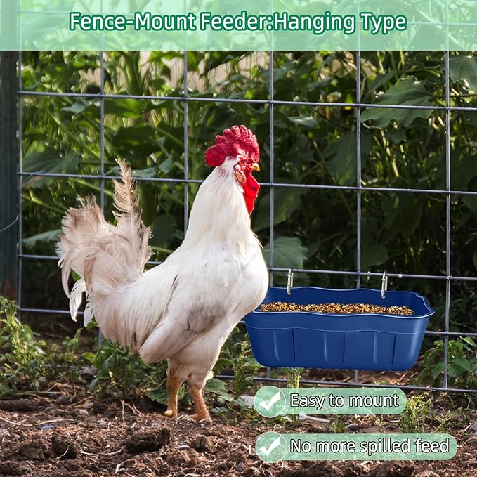 Chicken Feeder Waterer,Hanging Goat Feeders,Feed Trough 3.5 Quart 3 Pack,Hanging Fence Feed Trough for Poultry Livestock,Blue