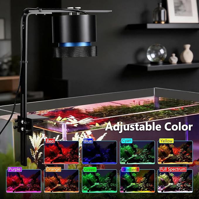 fishkeeper Aquarium Clip-On Stream Light with Auto Time Sync & 24/7, Full Spectrum LED Fish Tank Lights with 9 Colors, Set Any Timer & 1-100% Dimming, Adjustable Clamp for Freshwater Plants Tanks 80W