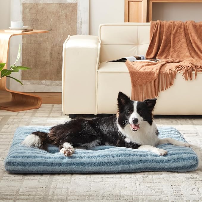 FURTIME Washable Dog Bed Large Sized Dogs, Deluxe Dog Crate Beds Comfy Fluffy Kennel Pad Anti-Slip Pet Sleeping Mat, Machine Washable Dogs Pillow, 35"x23"x3.5", Blue