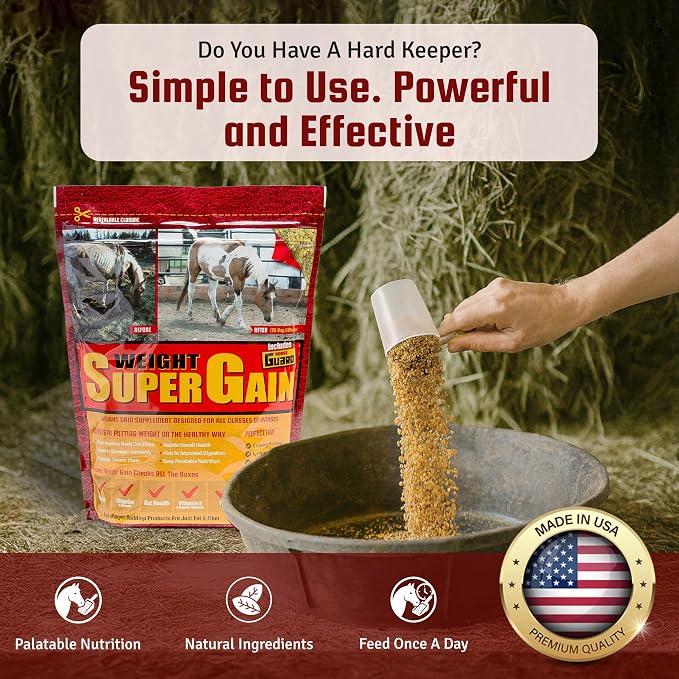 Horse Guard Super Weight Gain 10 lb – 3-in-1 Horse Weight Gain Supplement with Full-Fat Soy, Probiotics & Vitamins – Supports Digestion, Coat & Muscle Health – 20 Servings