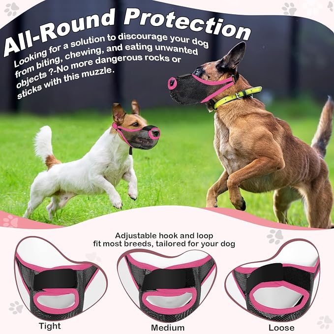 Dog Muzzle, Soft Air Mesh Muzzles for Large Sized Dogs, Breathable Dog Mussels for Scavenging Biting Licking & Barking, Adjustable Mouth Guard with Front Opening, Allows Panting and Drinking (Pink,L)