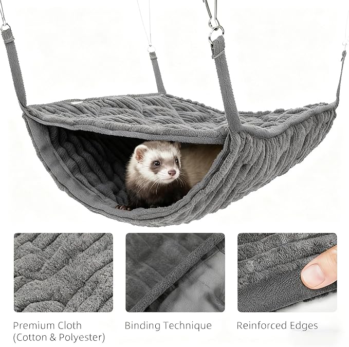 Large Ferret Hammock - Soft Fleece Hanging Bed for Play and Sleep, Warm & Cozy for Small Pets Like Sugar Gliders，Chinchillas, Rats, Hamsters